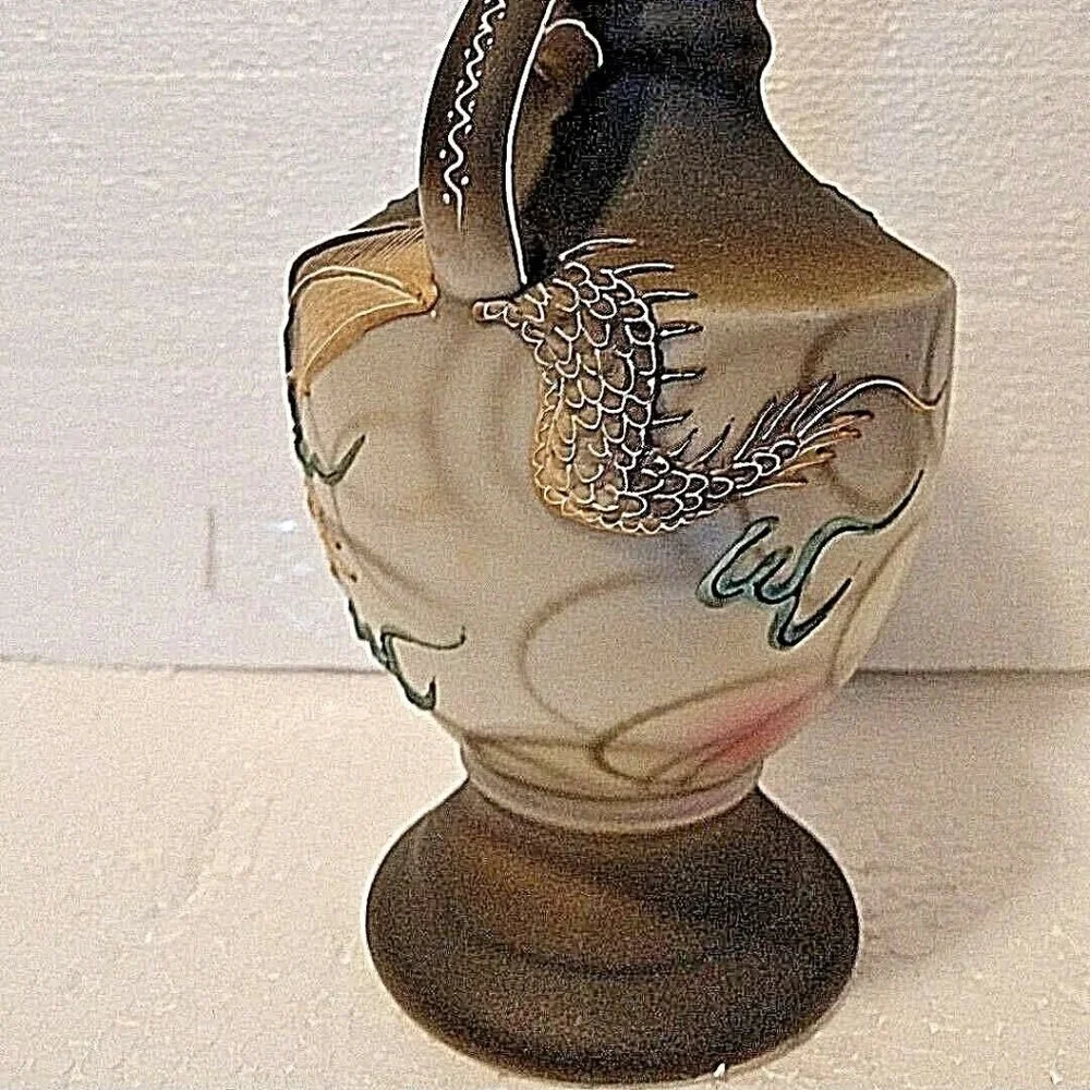 Rare Antique Dragonware Vase Japan Moriage Dragon Hand Paint Dark Grey &…